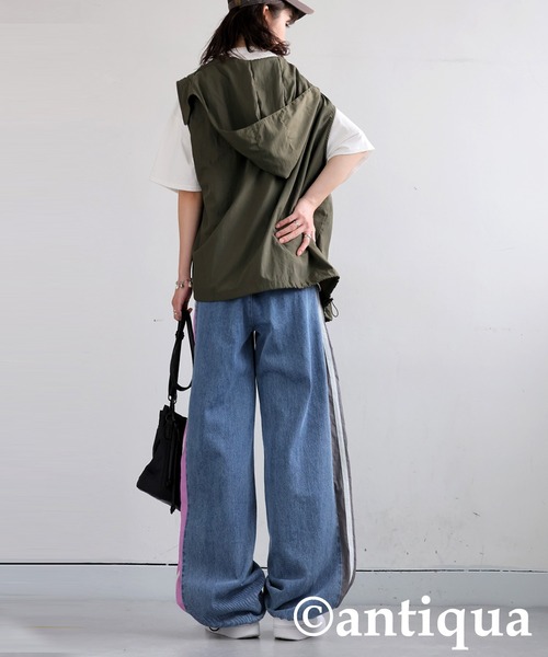 アンティカ 人気完売品 切り替えラインデニムパンツ 切替ラインデニムパンツ レディース ワイドシルエット 送料無料