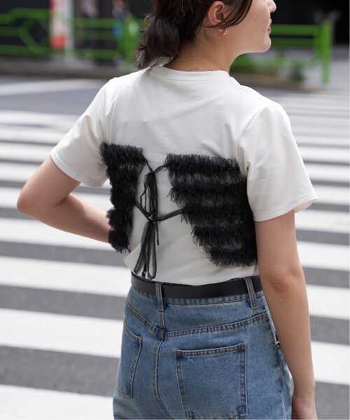 VENCE EXCHANGE tシャツ 天竺チュールフリルビスチェ見えTシャツ