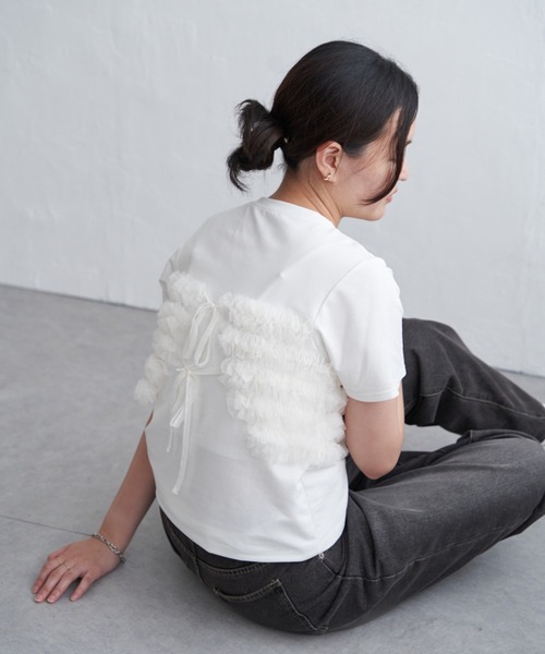 VENCE EXCHANGE tシャツ 天竺チュールフリルビスチェ見えTシャツ
