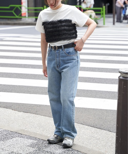 VENCE EXCHANGE tシャツ 天竺チュールフリルビスチェ見えTシャツ
