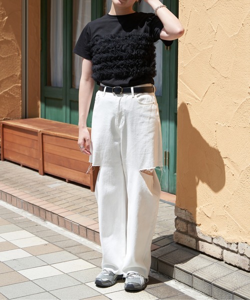 VENCE EXCHANGE tシャツ 天竺チュールフリルビスチェ見えTシャツ