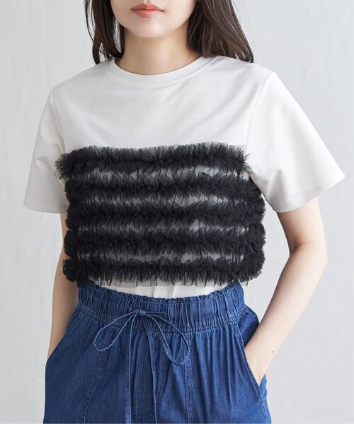 VENCE EXCHANGE tシャツ 天竺チュールフリルビスチェ見えTシャツ