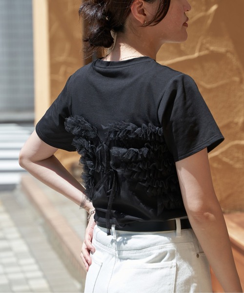 VENCE EXCHANGE tシャツ 天竺チュールフリルビスチェ見えTシャツ