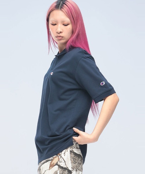 Champion ポロシャツ 鹿の子ポロ 綿100％ ワンポイント ロゴ