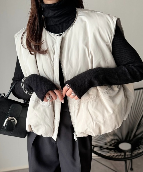 Eclat one ダウンベスト ベスト 「Eclat one」ノーカラーショート丈