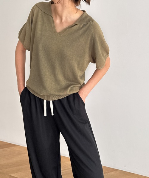 ニット セーター El mar　リネンレーヨンポロニット レディース