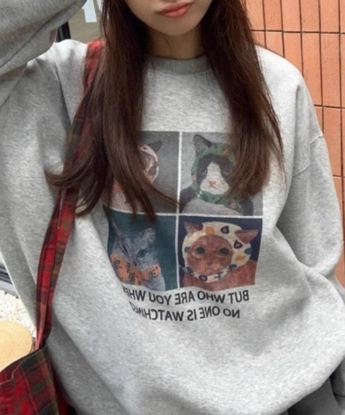 トレーナー スウェット 「新色追加25年秋冬新作」裏起毛キャット柄プル