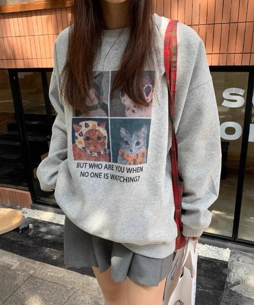 トレーナー スウェット 「新色追加25年秋冬新作」裏起毛キャット柄プル