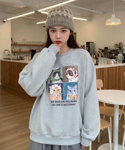 トレーナー スウェット 「新色追加25年秋冬新作」裏起毛キャット柄プル