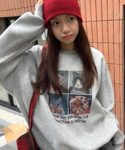 トレーナー スウェット 「新色追加25年秋冬新作」裏起毛キャット柄プル