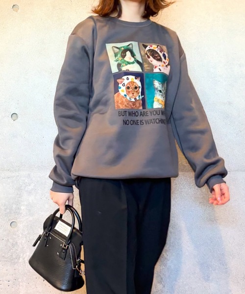 古代エジプト女性画 トレーナー ビッグプリント 裏起毛 L ブルーグレー L～8L／選べるデザイン】【裏起毛】毛玉になりにくい！ゆったり
