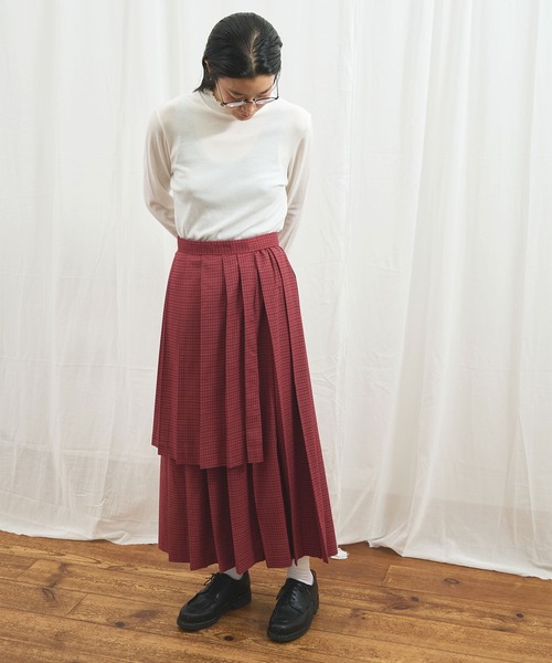 美品fig Londonフィグロンドン☆ターターチェックジャンパースカートF赤系 fig London（フィグロンドン） スカート apron pleats skirt