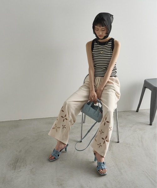 「THE YOn」 ノースリーブニット FREE ブラック×ホワイト レディース_画像3