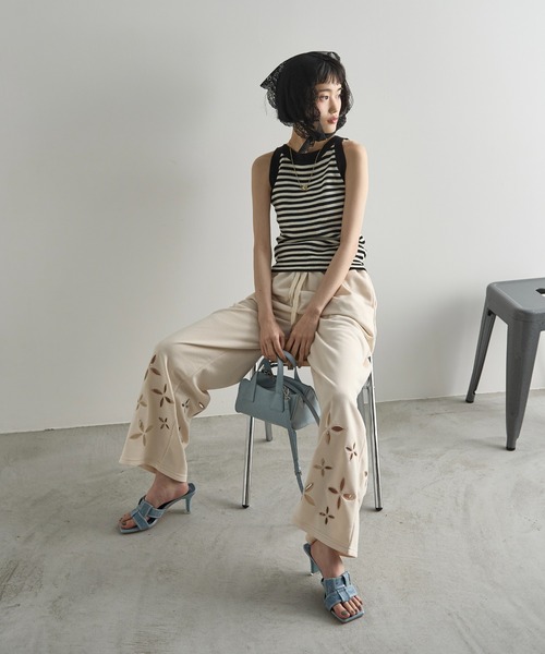 「THE YOn」 ノースリーブニット FREE ブラック×ホワイト レディース_画像4