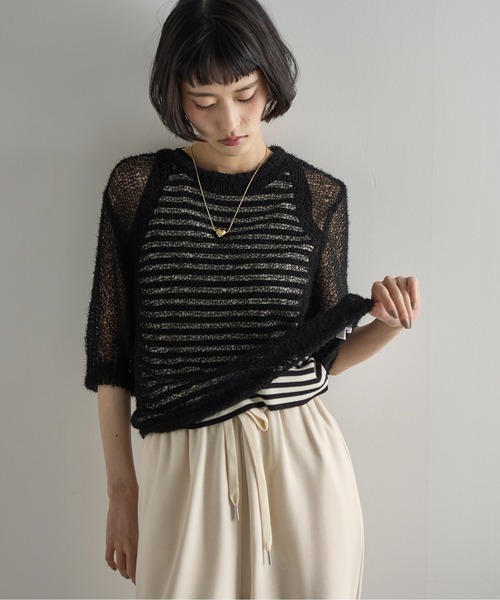 「THE YOn」 ノースリーブニット FREE ブラック×ホワイト レディース_画像6