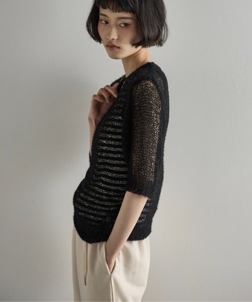 「THE YOn」 ノースリーブニット FREE ブラック×ホワイト レディース_画像9