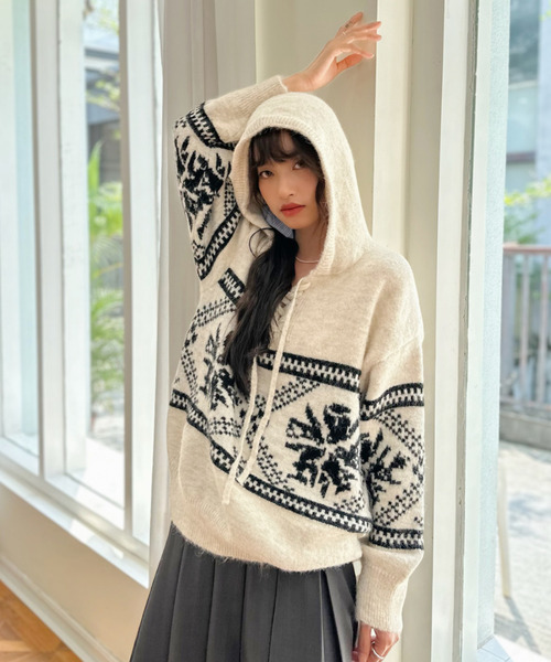 ニット セーター 「Good Riddance」フード付き ノルディック プル