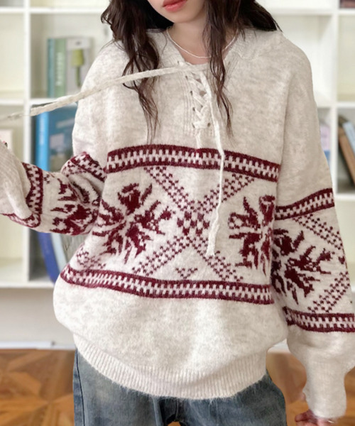 ニット セーター 「Good Riddance」フード付き ノルディック プル