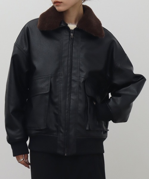 ファーレザーモッズコート　 grunge y2k punk military グランジ ファーモッズコート カーキ | 古着屋 PINK