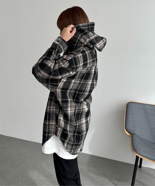 PILIT ブラウス シャツ フードチェックネルシャツ レディース メンズ