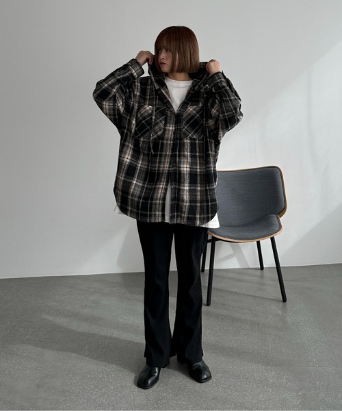 PILIT ブラウス シャツ フードチェックネルシャツ レディース メンズ PILIT ブラウス シャツ フードチェックネルシャツ レディース メンズ