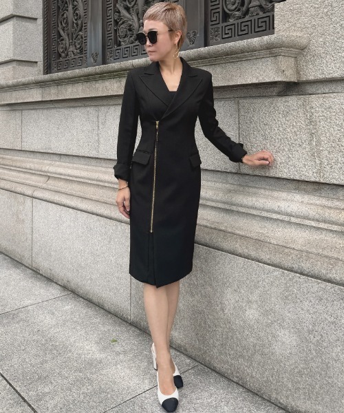 ワンピース ZIPジャケット風ワンピース（防シワ生地） : ZOZOTOWN