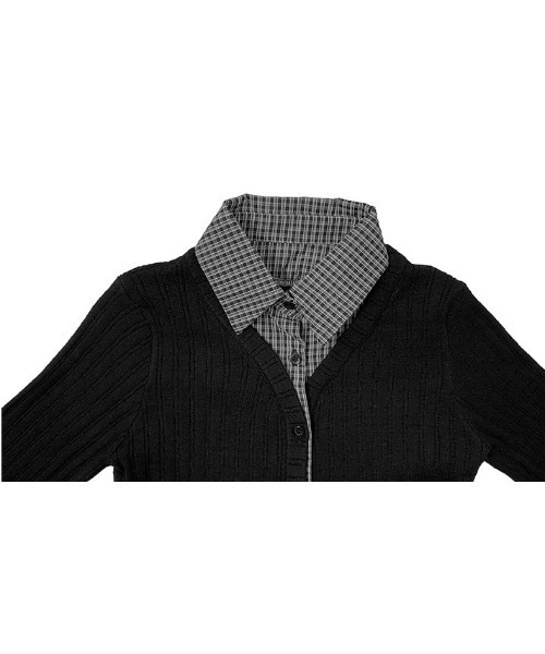 anyonemore カーディガン チェック柄シャツレイヤードニットリブ