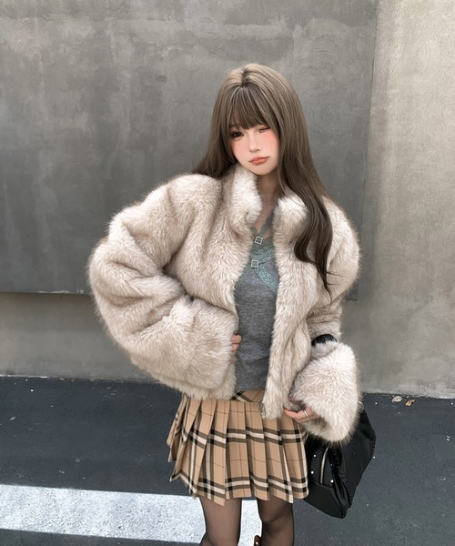 VEILA コート アウター フェイクファーショートジャケット レディース