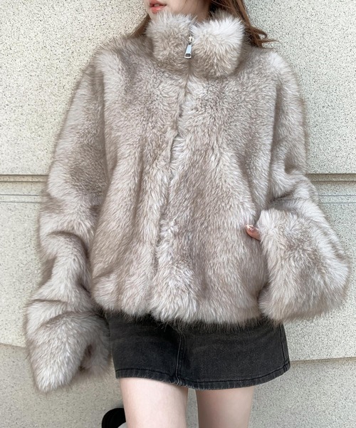 VEILA コート アウター フェイクファーショートジャケット レディース