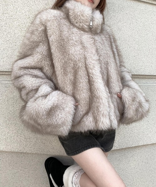 VEILA コート アウター フェイクファーショートジャケット レディース