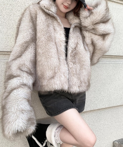 VEILA コート アウター フェイクファーショートジャケット レディース