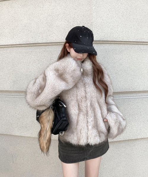 VEILA コート アウター フェイクファーショートジャケット レディース