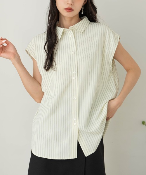 hinari マルチWAYストライプシャツ サックスブルー hinari（ヒナリ） ブラウス シャツ マルチWAYストライプシャツ