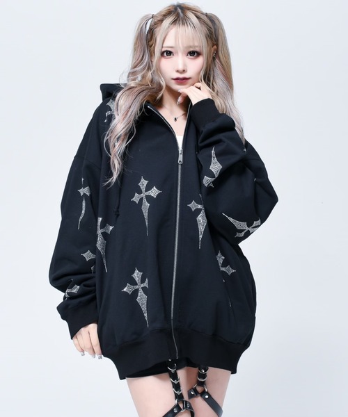 最終値 REFLEM クロスパッチ セパレートスリーブZIPパーカー REFLEM（レフレム） ジップアップパーカー FREE グレー レディース