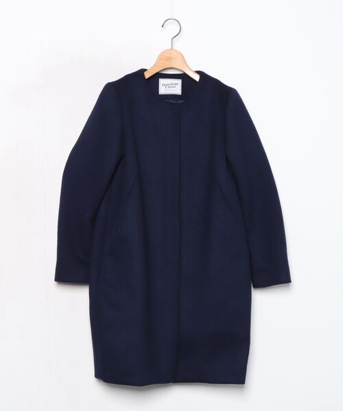 【極美品】ドゥーズィエムクラス ノーカラーコート ネイビー ウールコート Deuxieme Classe（ドゥーズィエムクラス） ノーカラーコート