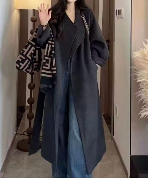 LUCPY コート アウター ウールタッチロングガウンコート レディース