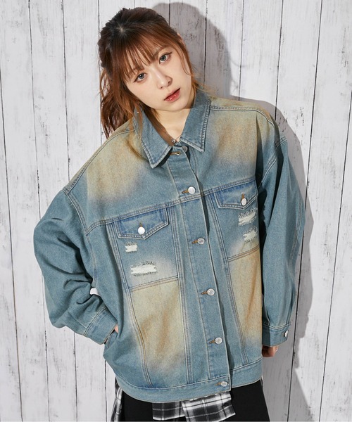 デニムジャケット gジャン 「オーバーダイ×ダメージ加工」BIGデニム 