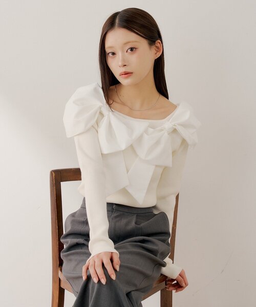 新作新品タグ付き 【SALON by Chico】 ダブルリボンドッキングニット セール】【SALON by Chico】ダブルリボンドッキングニット（ニット