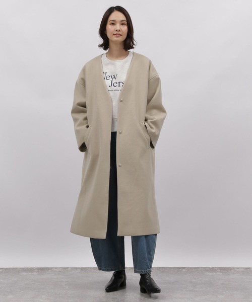 「LAKOLE」 ノーカラーコート MEDIUM グリーン レディース_画像2