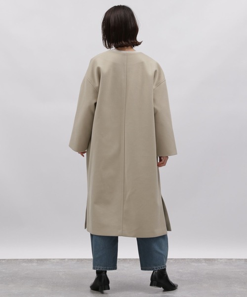 「LAKOLE」 ノーカラーコート MEDIUM グリーン レディース_画像4