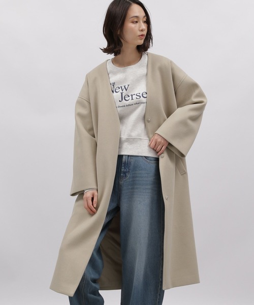 「LAKOLE」 ノーカラーコート MEDIUM グリーン レディース_画像5