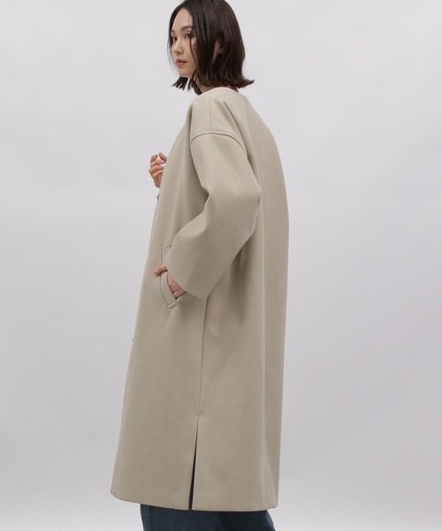 「LAKOLE」 ノーカラーコート MEDIUM グリーン レディース_画像6