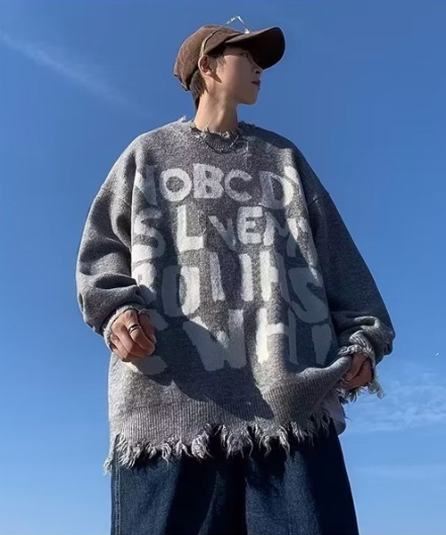 「Ressaca」 長袖ニット L グレー メンズ_画像2