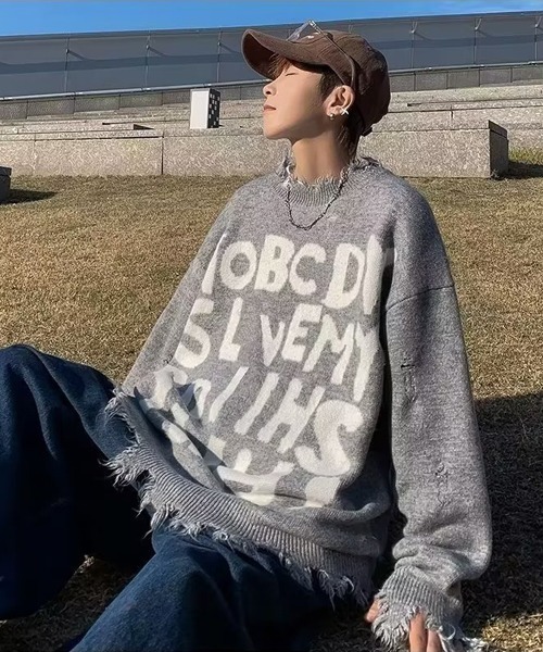 「Ressaca」 長袖ニット L グレー メンズ_画像4