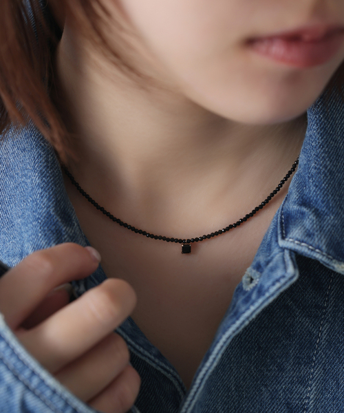 Lilas ネックレス スクエアモチーフオニキスネックレス K10 レディース