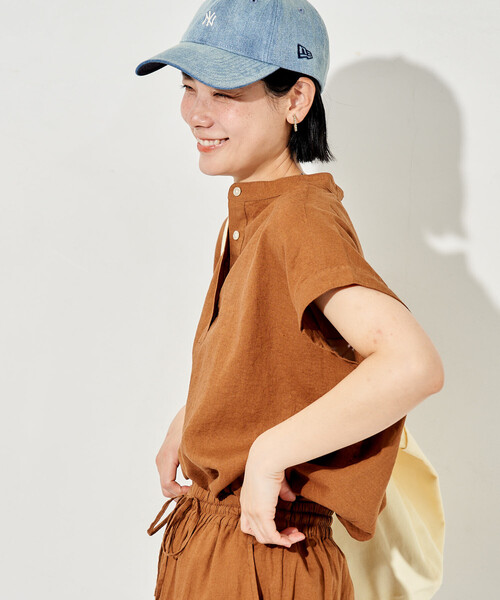 ブラウス シャツ リネンブレンド スキッパーブラウス「セットアップ対応」 レディースの画像