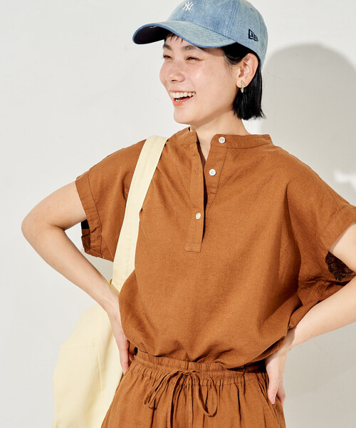 ブラウス シャツ リネンブレンド スキッパーブラウス「セットアップ対応」 レディースの画像