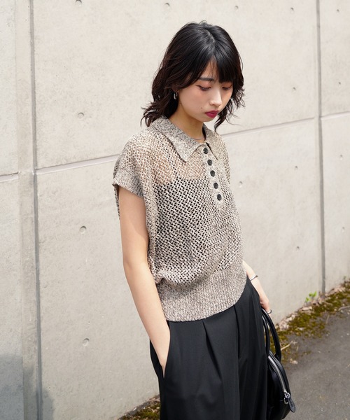 ポロシャツ ポロ クロシェポロニットトップス レディース : ZOZOTOWN