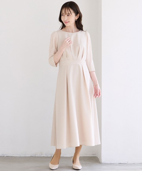 AIMER レース袖×ウエストタックフィット&フレアワンピース　Mサイズ AIMER（エメ） ワンピース レース袖×ウエストタックフィット＆フレア
