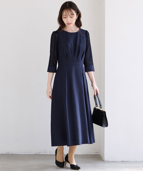 AIMER レース袖×ウエストタックフィット&フレアワンピース　Mサイズ AIMER（エメ） ワンピース レース袖×ウエストタックフィット＆フレア